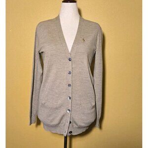 Ralph Lauren Sport Cardigan Women M Brown Button Merino Wool Knit Sweater Preppy